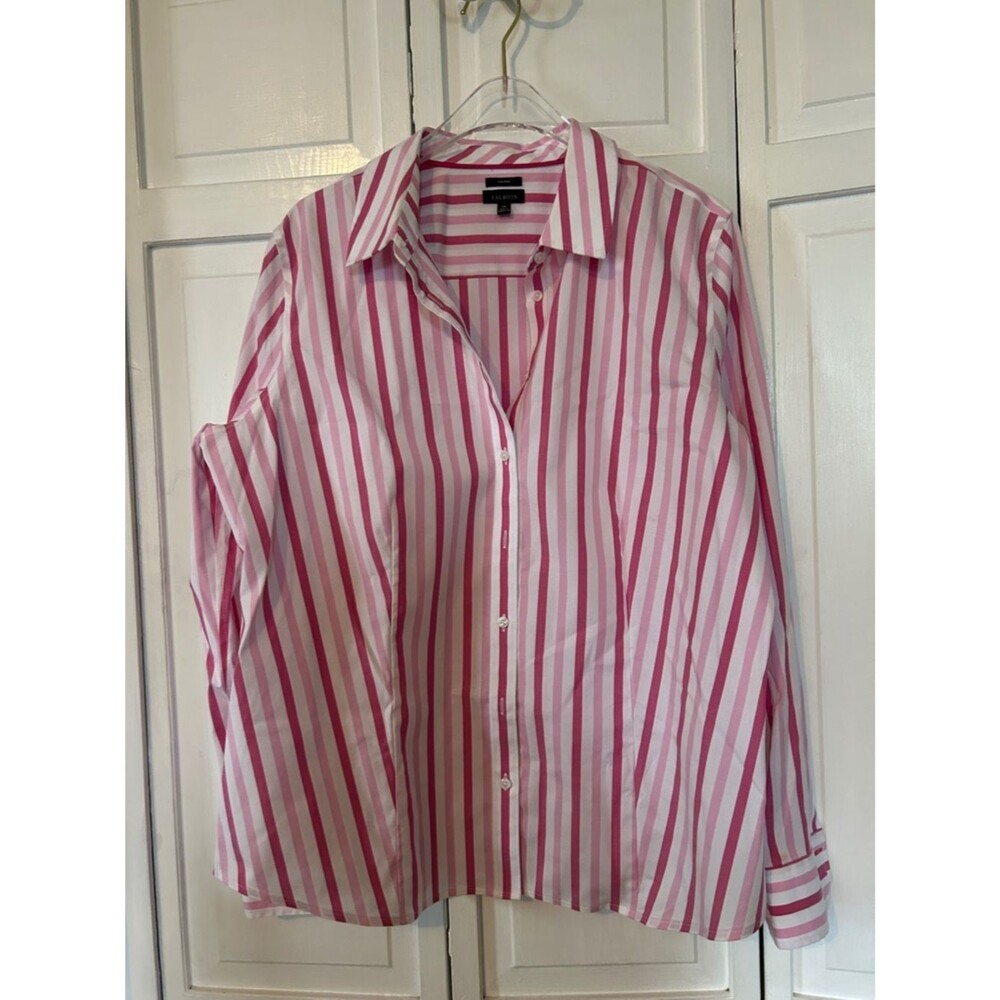 Talbots Pink & White Striped Button-Up Blouse - Size 14